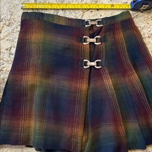 Plaid Mini Skirt with Buckle Accents